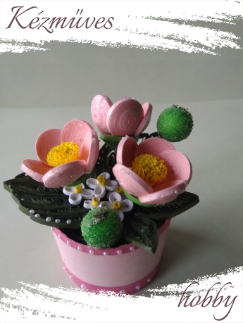 Quilling ajándék - Cserepes kisvirágok - Harmatcsepp - Quilling Cserepes kisvirágok