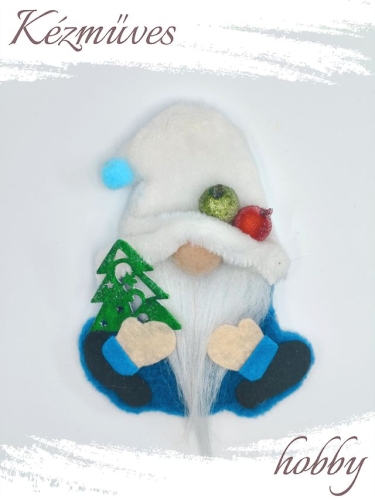 Quilling ajándék - Hűtőmágnes - Havas fenyős Manó - Hűtőmágnes