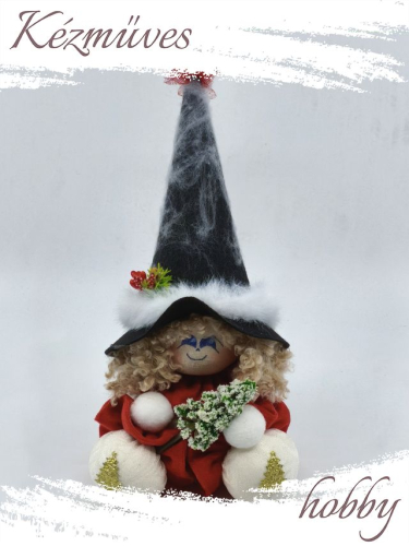 Quilling ajándék - Manók - Havas fenyős Pöttöm Boszi (piros) - Manók