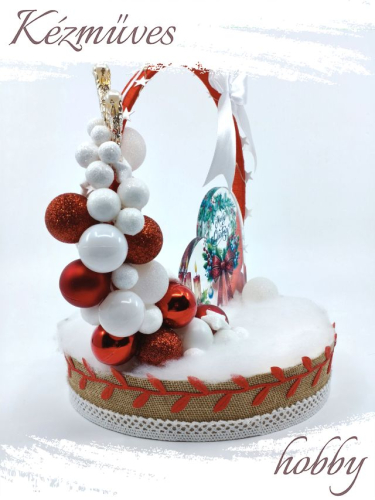 Quilling ajándék - Ünnepek - Karácsonyi asztaldísz LED világítással (piros) - Karácsonyi asztaldísz