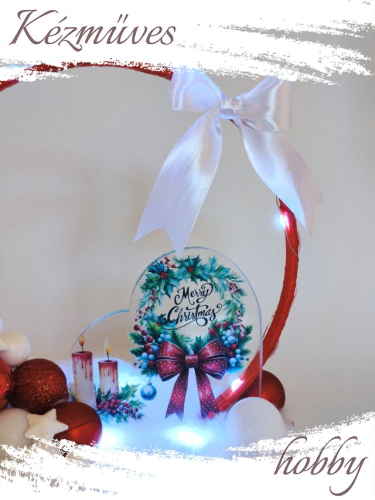Quilling ajándék - Ünnepek - Karácsonyi asztaldísz LED világítással (piros) - Karácsonyi asztaldísz