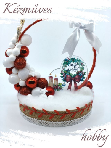 Quilling ajándék - Ünnepek - Karácsonyi asztaldísz LED világítással (piros) - Karácsonyi asztaldísz