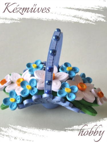 Quilling ajándék - Quilling termékek - Kék Florentin kosár - Quilling Asztaldísz