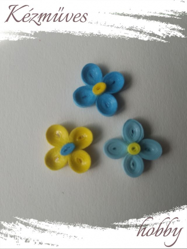 Quilling ajándék - Virágfejek - Kék-sárga szett (kicsi) - Virágfejek