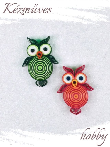 Quilling ajándék - Hűtőmágnes - Kis Uhu bagoly hűtőmágnes 2. - Quilling hűtőmágnes