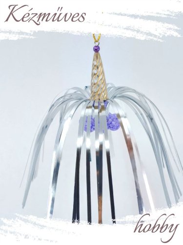 Quilling ajándék - Ünnepek - Lametta gyöngyös ÚJ (lila-zöld) + tartó tok - Vintage karácsonyfadísz   