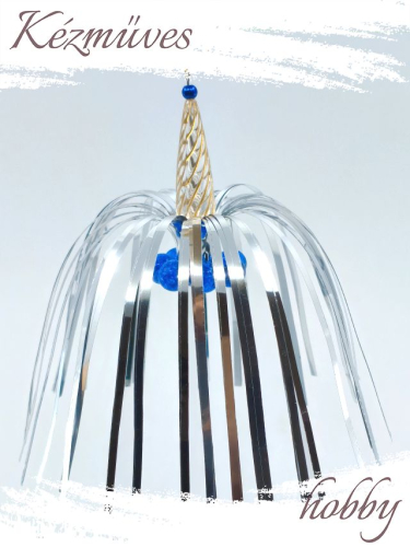 Quilling ajándék - Ünnepek - Lametta gyöngyös ÚJ (piros-kék) + tartó tok - Vintage karácsonyfadísz   