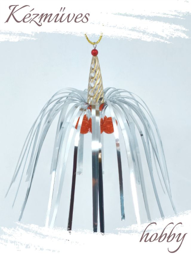 Quilling ajándék - Ünnepek - Lametta gyöngyös ÚJ (piros-kék) + tartó tok - Vintage karácsonyfadísz   