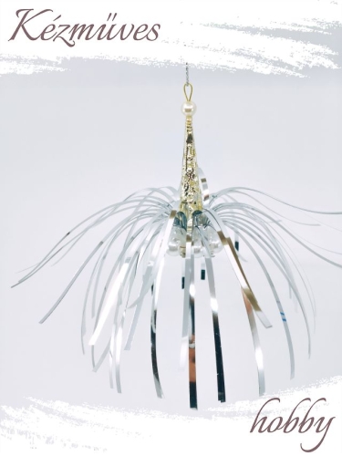 Quilling ajándék - Vintage - Lametta gyöngyös + tartó tok - Vintage karácsonyfadísz   Kifutó termék