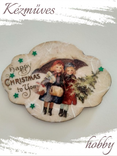 Quilling ajándék - Karácsony, Tél - Hűtőmágnes - Lányok esernyővel - Karácsonyi hűtőmágnes
