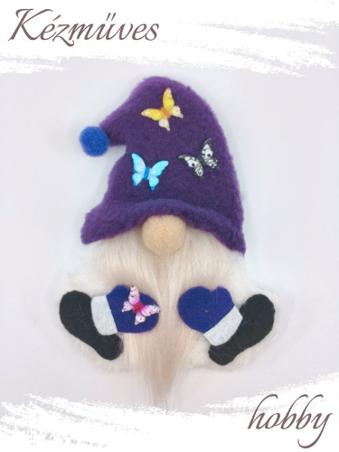Quilling ajándék - Hűtőmágnes - Lila lepkés Manó - Levendulás Manó - Hűtőmágnes