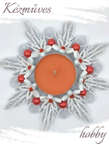 Quilling ajándék - Ünnepek - Mécsestartó (piros) - Karácsonyi asztaldísz