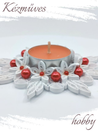 Quilling ajándék - Ünnepek - Mécsestartó (piros) - Karácsonyi asztaldísz