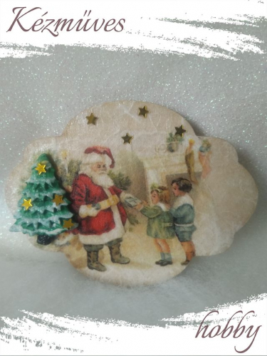 Quilling ajándék - Karácsony, Tél - Hűtőmágnes - Megkérkezett a Télapó - Karácsonyi hűtőmágnes