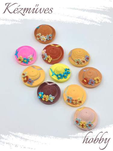 Quilling ajándék - Hűtőmágnes - Meglepetés Mini kalapok hűtőmágnes - Quilling hűtőmágnes