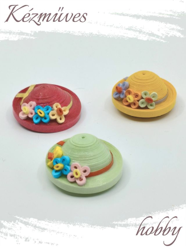 Quilling ajándék - Hűtőmágnes - Mini kalapok 1 - Quilling hűtőmágnes