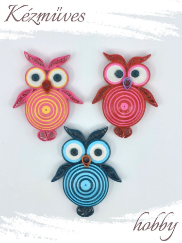 Quilling ajándék - Hűtőmágnes - Nagy Uhu bagoly hűtőmágnes - Quilling hűtőmágnes