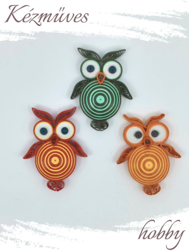 Quilling ajándék - Hűtőmágnes - Nagy Uhu bagoly hűtőmágnes - Quilling hűtőmágnes