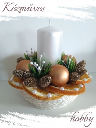 Quilling ajándék - Karácsonyi asztaldísz - Narancs virág - Karácsonyi asztaldísz