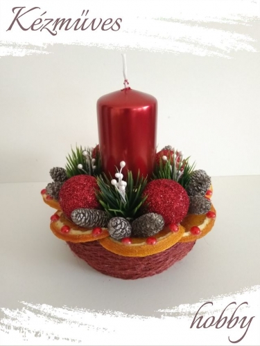 Quilling ajándék - Karácsonyi asztaldísz - Narancs virág (bordó gyertyás) - Karácsonyi asztaldísz