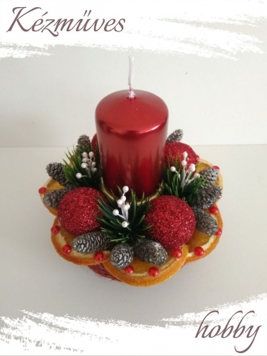 Quilling ajándék - Karácsonyi asztaldísz - Narancs virág (bordó gyertyás) - Karácsonyi asztaldísz