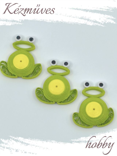 Quilling ajándék - Hűtőmágnes - Neon béka hűtőmágnes - Quilling hűtőmágnes