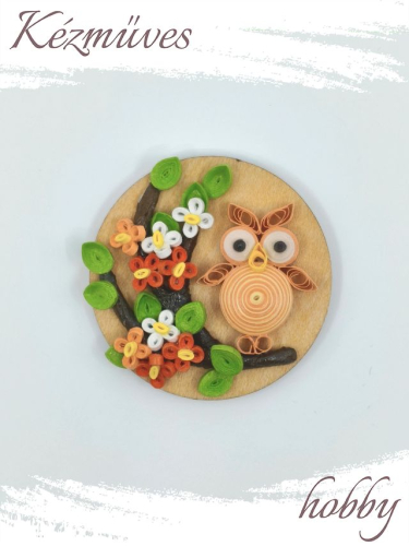 Quilling ajándék - Hűtőmágnes - Nyári Uhu bagoly hűtőmágnes - Quilling hűtőmágnes