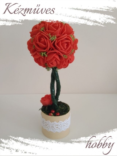 Quilling ajándék - Virágdoboz - Piros rózsafa - Virágdoboz