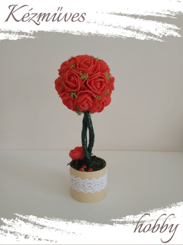 Quilling ajándék - Virágdoboz - Piros rózsafa - Virágdoboz