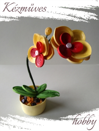 Quilling ajándék - Cserepes kisvirágok - Sárga orchidea - Quilling Cserepes kisvirág