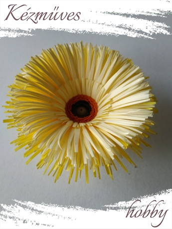 Quilling ajándék - Virágfejek - Sárga Gerbera (narancssárga közepű) - virágfejek