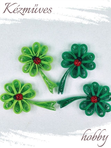 Quilling ajándék - Hűtőmágnes - Szerencsét hozó lóhere hűtőmágnes - Quilling hűtőmágnes
