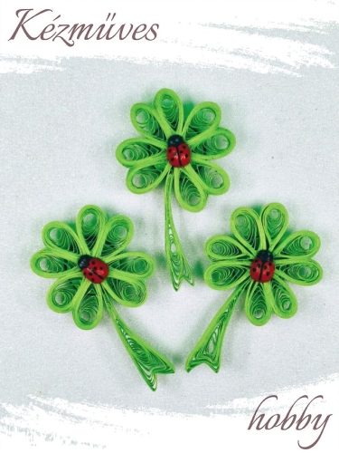 Quilling ajándék - Hűtőmágnes - Szerencsét hozó lóhere hűtőmágnes - Quilling hűtőmágnes