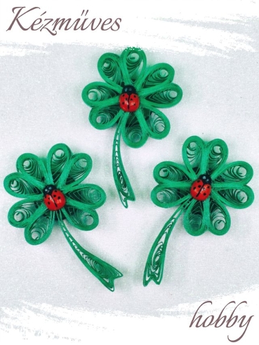 Quilling ajándék - Hűtőmágnes - Szerencsét hozó lóhere hűtőmágnes - Quilling hűtőmágnes