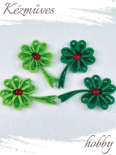 Quilling ajándék - Hűtőmágnes - Szerencsét hozó lóhere hűtőmágnes - Quilling hűtőmágnes