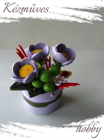 Quilling ajándék - Cserepes kisvirágok - Tavaszi tündöklés - Quilling Cserepes kisvirág