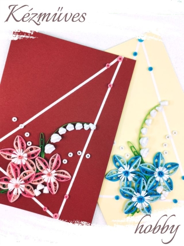 Quilling ajándék - Ünnepek - Üdvözlőkártya bordó-sárga - Karácsonyi üdvözlőkártyák