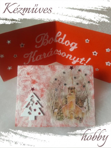 Quilling ajándék - Karácsonyi üdvözlőkártyák - Üdvözlőkártyák piros-kék  - Karácsonyi Üdvözlőkártyák