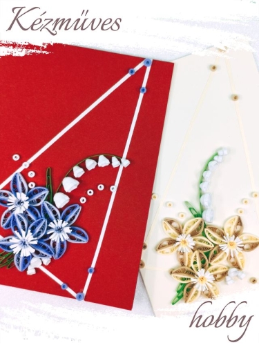 Quilling ajándék - Ünnepek - Üdvözlőkártya piros-törtfehér - Karácsonyi üdvözlőkártyák