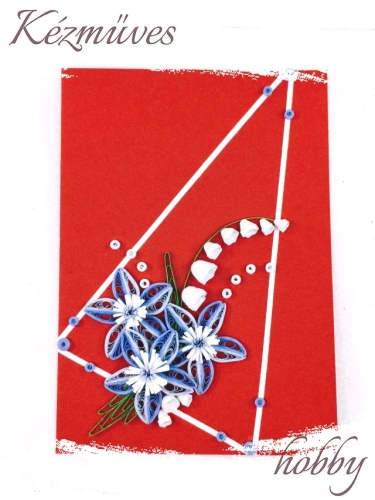 Quilling ajándék - Ünnepek - Üdvözlőkártya piros-törtfehér - Karácsonyi üdvözlőkártyák