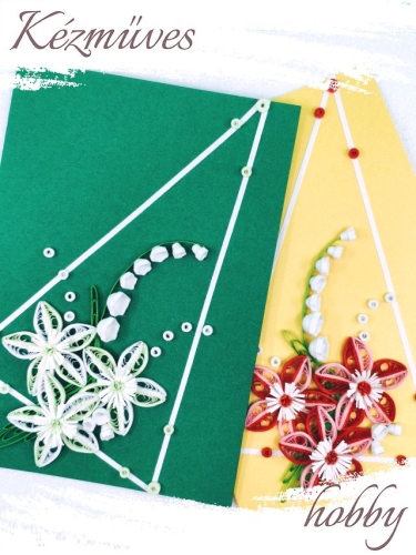 Quilling ajándék - Ünnepek - Üdvözlőkártya zöld-gyöngyházfényű sárga - Karácsonyi üdvözlőkártyák