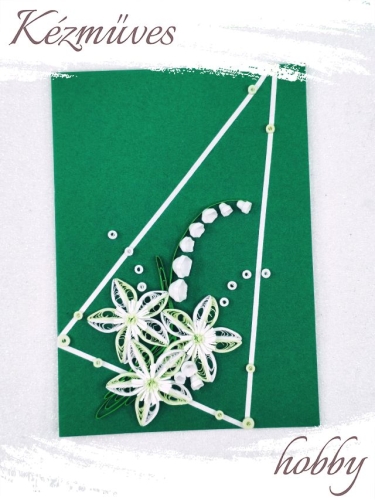 Quilling ajándék - Ünnepek - Üdvözlőkártya zöld-gyöngyházfényű sárga - Karácsonyi üdvözlőkártyák