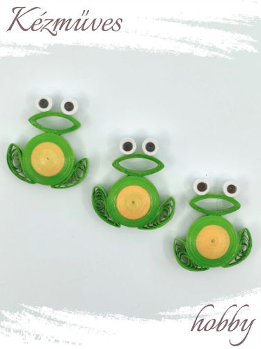 Quilling ajándék - Hűtőmágnes - Zöld béka hűtőmágnes - Quilling hűtőmágnes