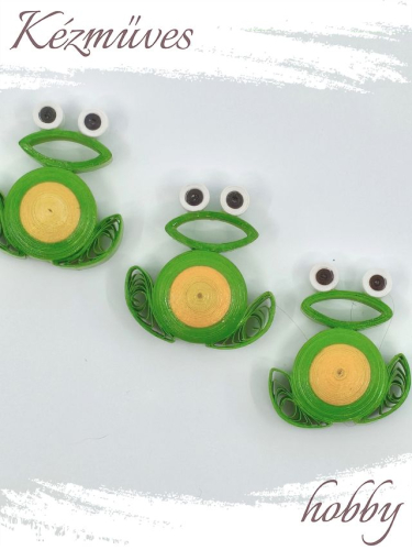 Quilling ajándék - Hűtőmágnes - Zöld béka hűtőmágnes - Quilling hűtőmágnes