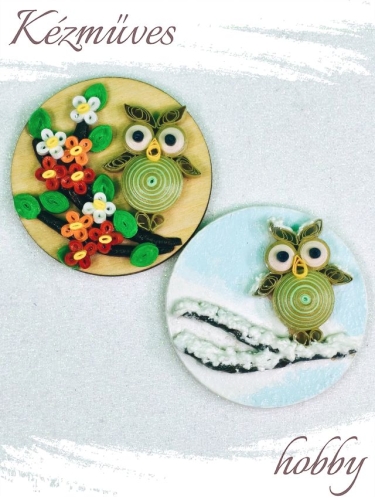 Quilling ajándék - Hűtőmágnes - 2 évszak Uhu bagoly hűtőmágnes (zöld) - Quilling Hűtőmágnes