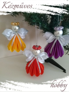 Quilling ajándék - Karácsony - Angyalka színes ruhás - Karácsonyfa dísz