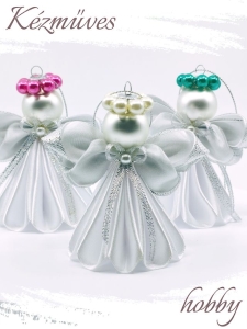 Quilling ajándék - Ünnepek - Angyalka fehér ruhás + ajándék organza tasak - Karácsonyfadísz