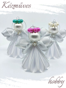 Quilling ajándék - Ünnepek - Angyalka fehér ruhás + ajándék organza tasak - Karácsonyfadísz