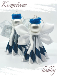 Quilling ajándék - Ünnepek - Angyalka kék ruhás + ajándék organza tasak - Karácsonyfadísz