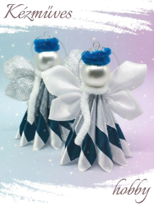 Quilling ajándék - Ünnepek - Angyalka kék ruhás + ajándék organza tasak - Karácsonyfadísz